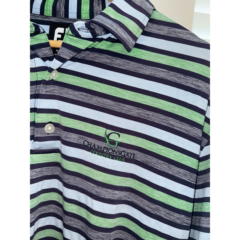 FootJoy FJ Mens Short Sleeve Golf Polo Shirt L Large Blue Green Striped Camo - Picture 2 of 8
